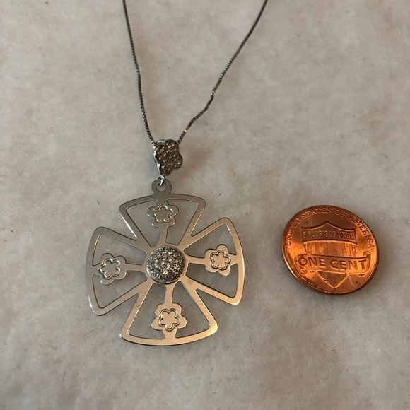 925 Sterling Silver Necklace Chain 19” Big Pendant White CZ Turkish Handmade - Picture 5 of 9